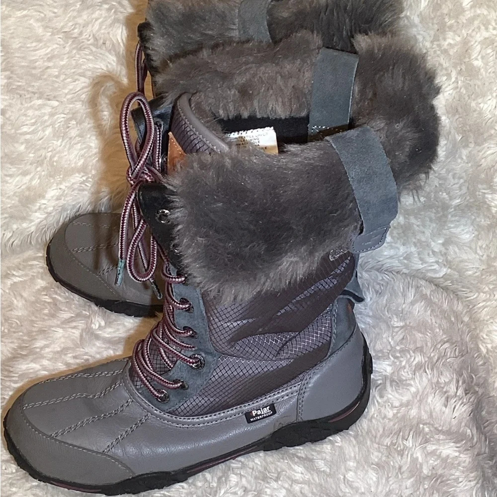 Pajar Genevieve Gray Women's Lace-Up faux fur boots size 8.5